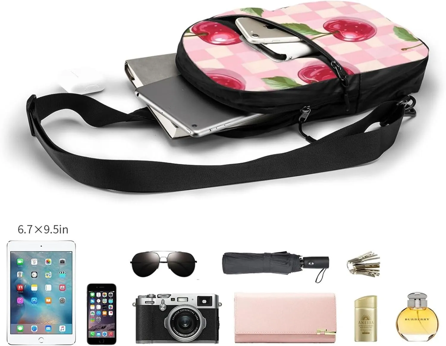 Cherries Print Crossbody Bags For Women, Sling Bag For Men, Hiking Backpack Lightweight For Casual Outdoor Travel