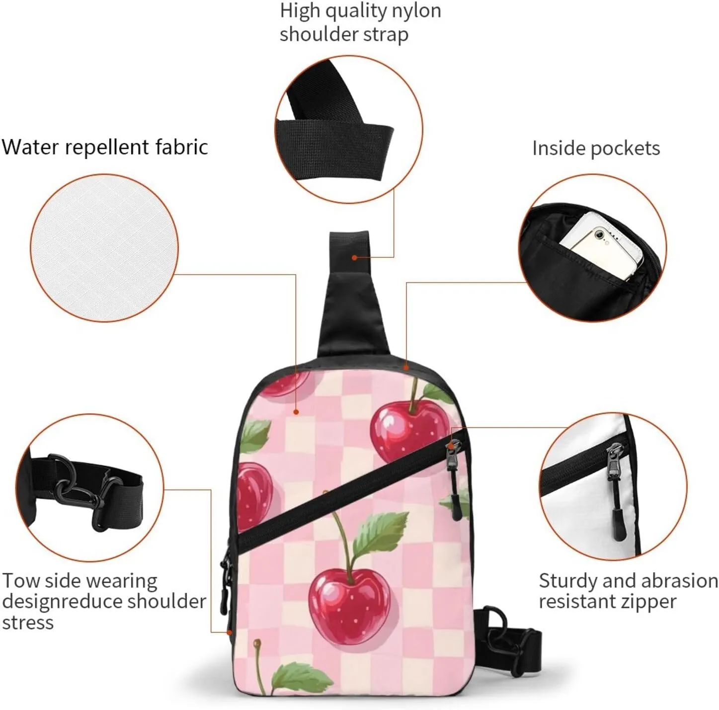 Cherries Print Crossbody Bags For Women, Sling Bag For Men, Hiking Backpack Lightweight For Casual Outdoor Travel