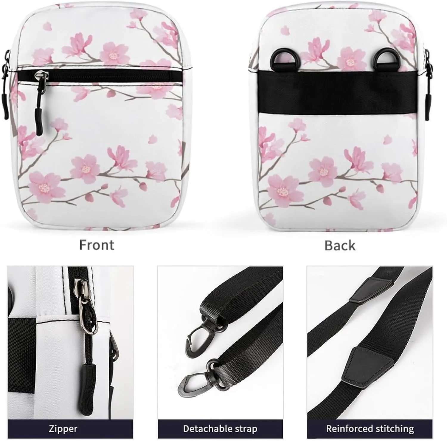 Cherry Blossom Pattern Crossbody Bag Small Shoulder Bag Waterproof, Lightweight And Convenient