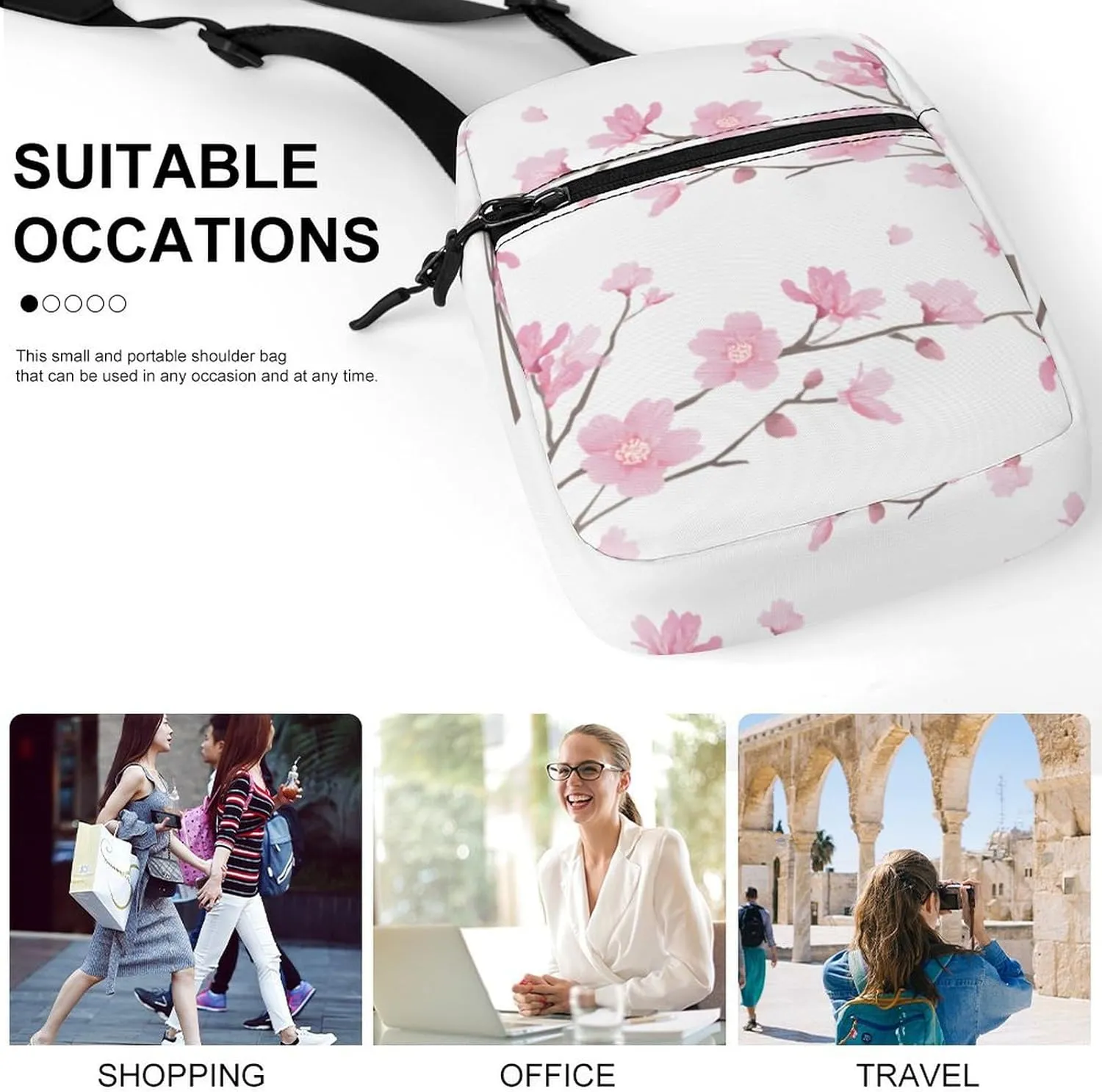 Cherry Blossom Pattern Crossbody Bag Small Shoulder Bag Waterproof, Lightweight And Convenient