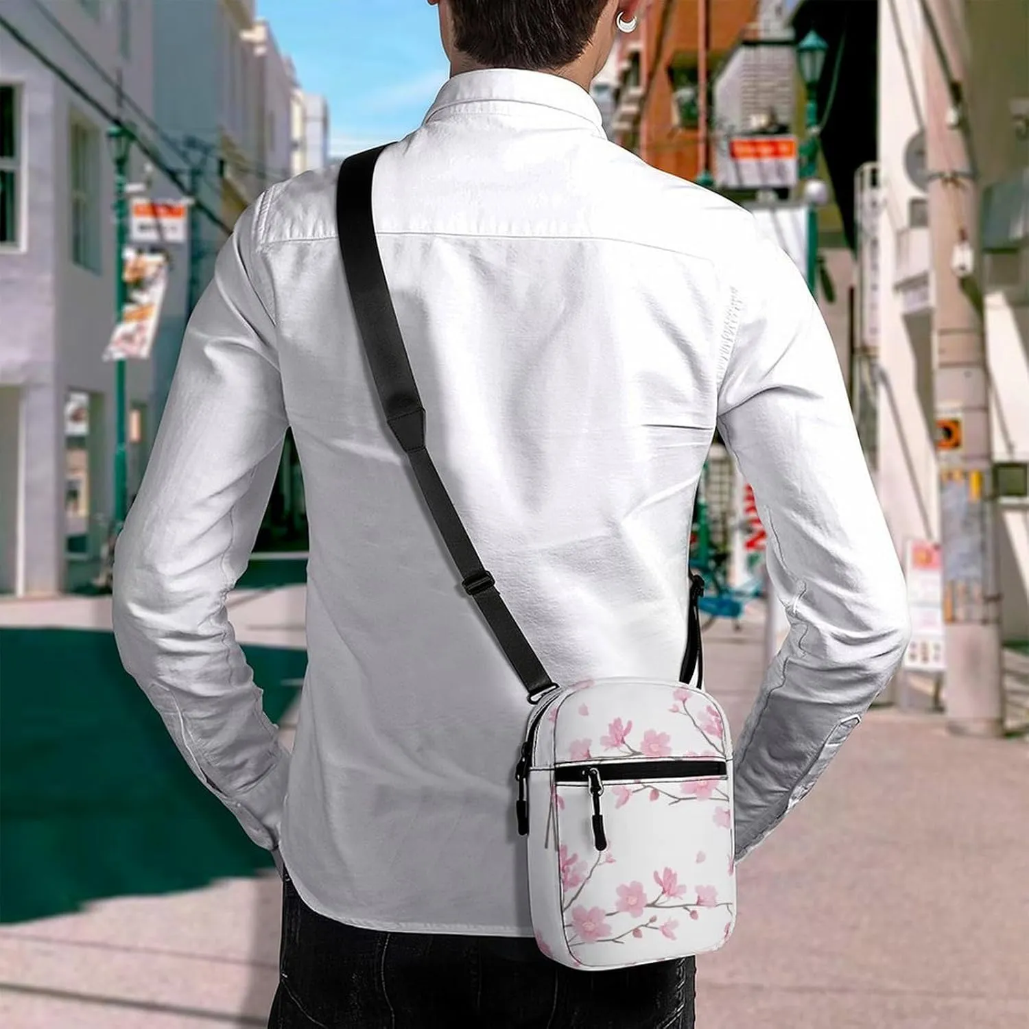 Cherry Blossom Pattern Crossbody Bag Small Shoulder Bag Waterproof, Lightweight And Convenient