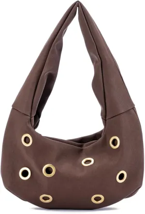 Chic Rivet Studded Suede Crescent Shoulder Bags for Women Small Underarm Handbag Satchels Party Clutch