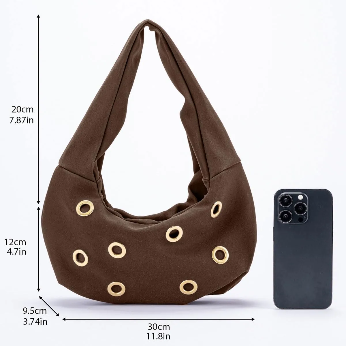 Chic Rivet Studded Suede Crescent Shoulder Bags for Women Small Underarm Handbag Satchels Party Clutch