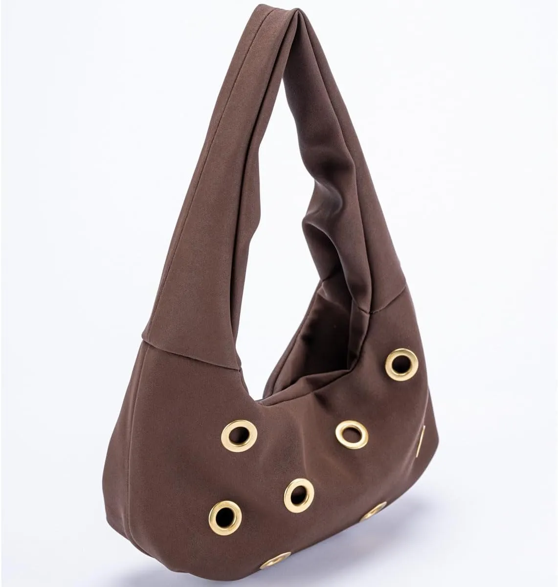 Chic Rivet Studded Suede Crescent Shoulder Bags for Women Small Underarm Handbag Satchels Party Clutch