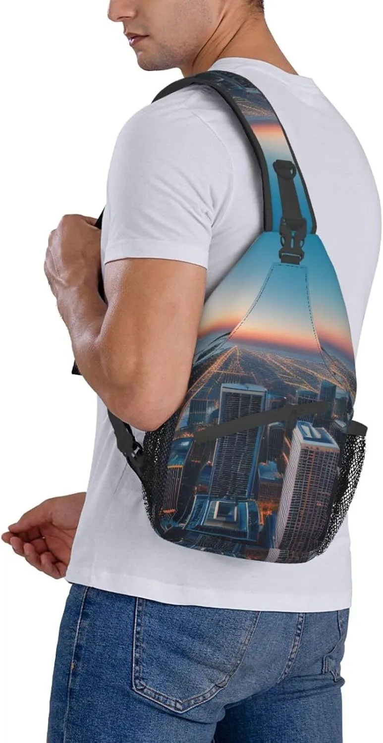 Chicago Illinois Usa 1 Print Sling Backpack, Sling Bag, Crossbody Chest Bag Daypack, for Hiking Travel