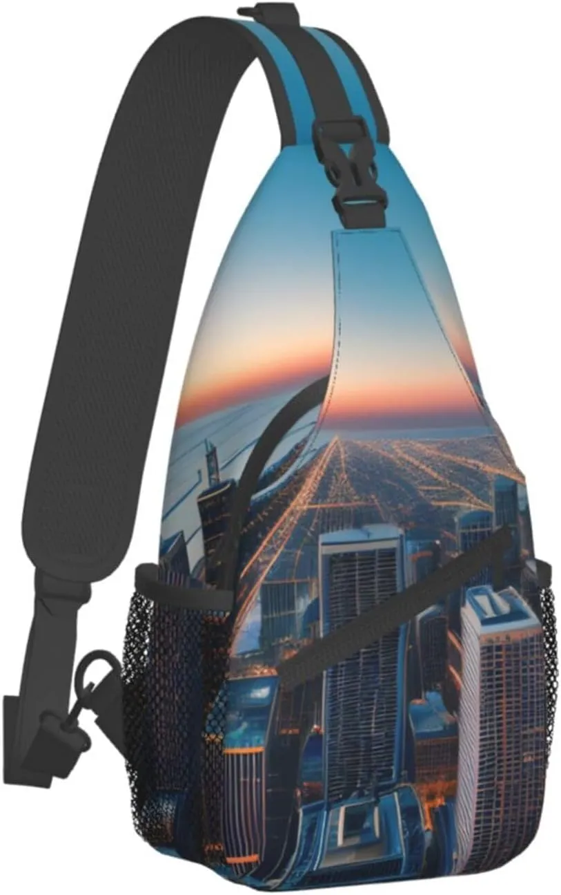 Chicago Illinois Usa 1 Print Sling Backpack, Sling Bag, Crossbody Chest Bag Daypack, for Hiking Travel