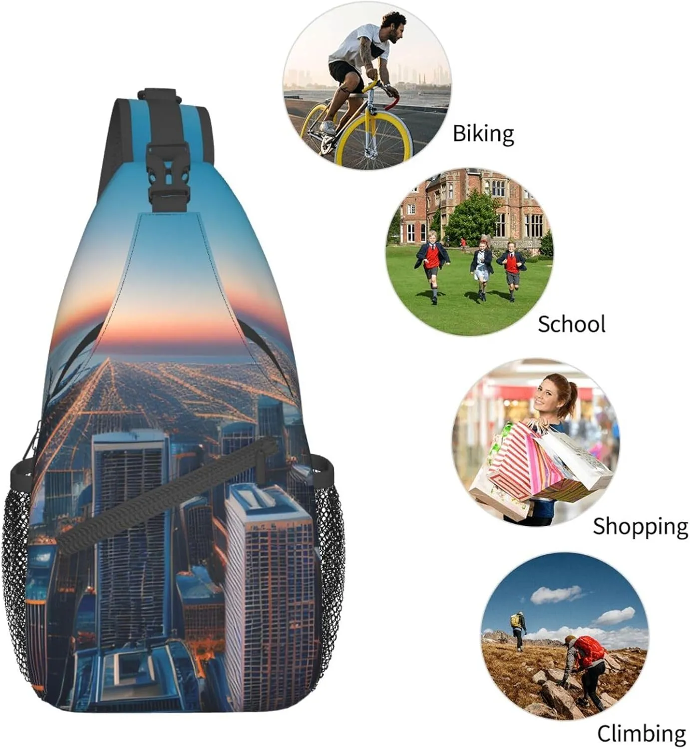 Chicago Illinois Usa 1 Print Sling Backpack, Sling Bag, Crossbody Chest Bag Daypack, for Hiking Travel