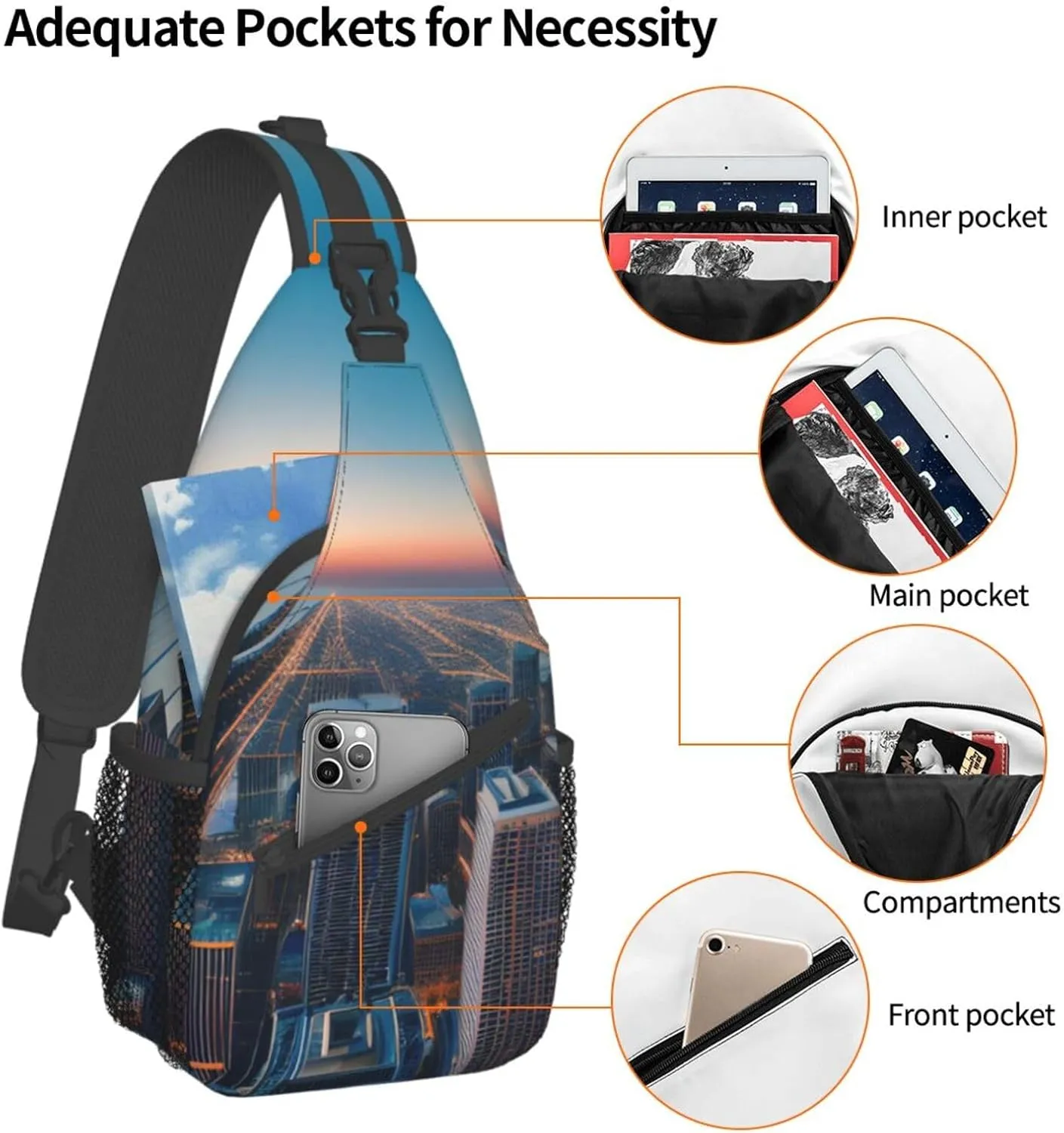 Chicago Illinois Usa 1 Print Sling Backpack, Sling Bag, Crossbody Chest Bag Daypack, for Hiking Travel