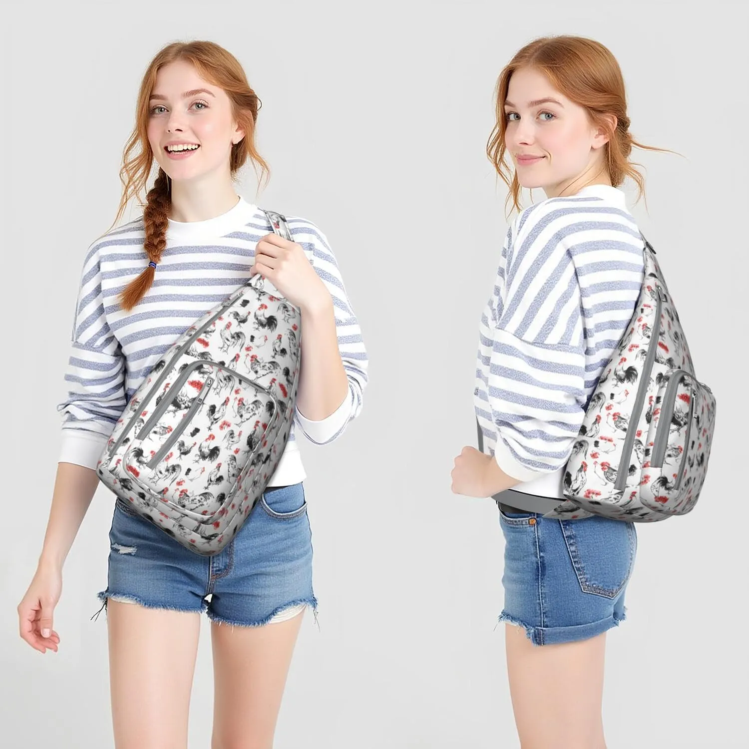 Chickens Retro Farm Crossbody Bag Daypack for Women Men Lightweight Waterproof Sling Bag Backpack Hiking Cycling
