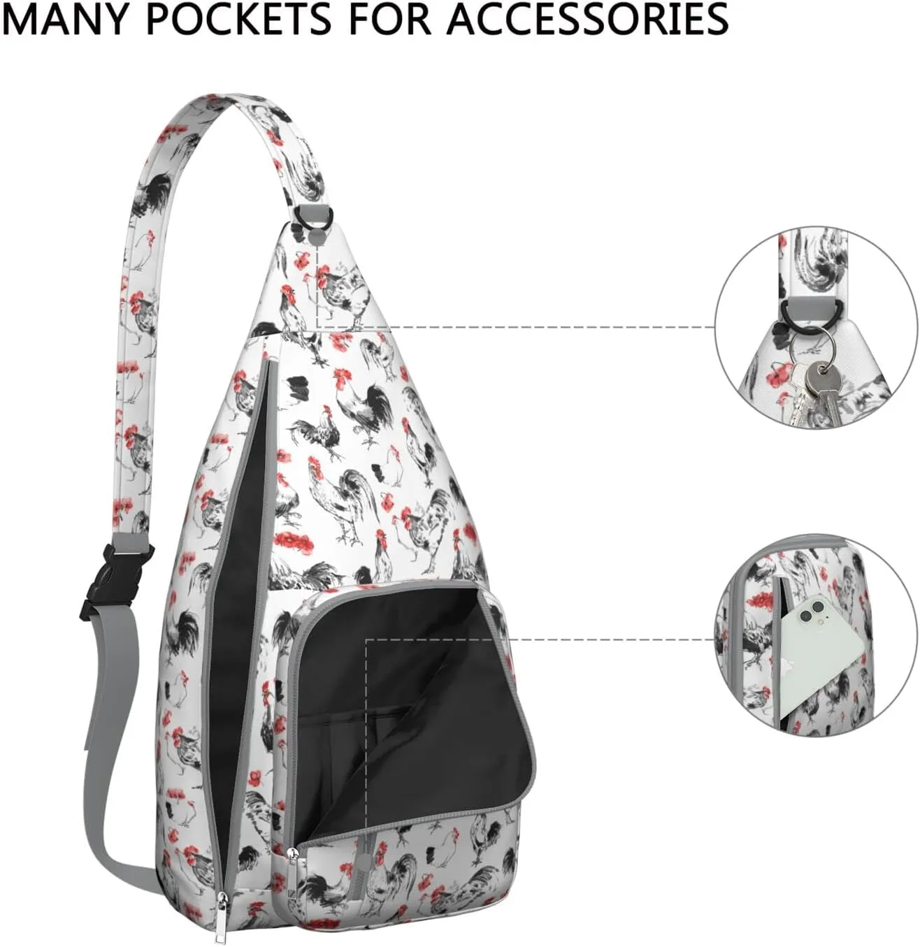 Chickens Retro Farm Crossbody Bag Daypack for Women Men Lightweight Waterproof Sling Bag Backpack Hiking Cycling