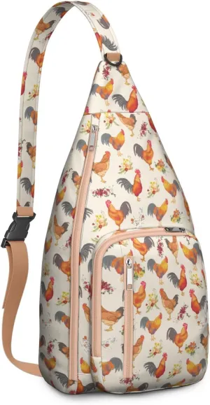 Chickens Retro Farm Crossbody Bag Daypack for Women Men Lightweight Waterproof Sling Bag Backpack Hiking Cycling