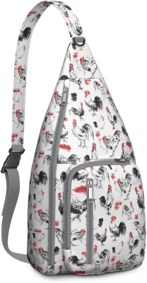 Chickens Retro Farm Crossbody Bag Daypack for Women Men Lightweight Waterproof Sling Bag Backpack Hiking Cycling