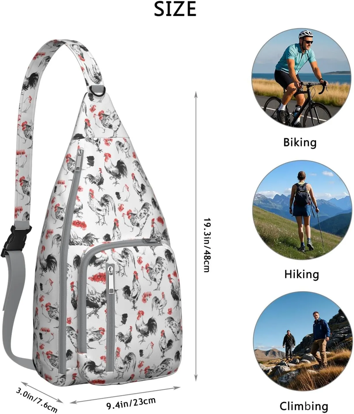 Chickens Retro Farm Crossbody Bag Daypack for Women Men Lightweight Waterproof Sling Bag Backpack Hiking Cycling