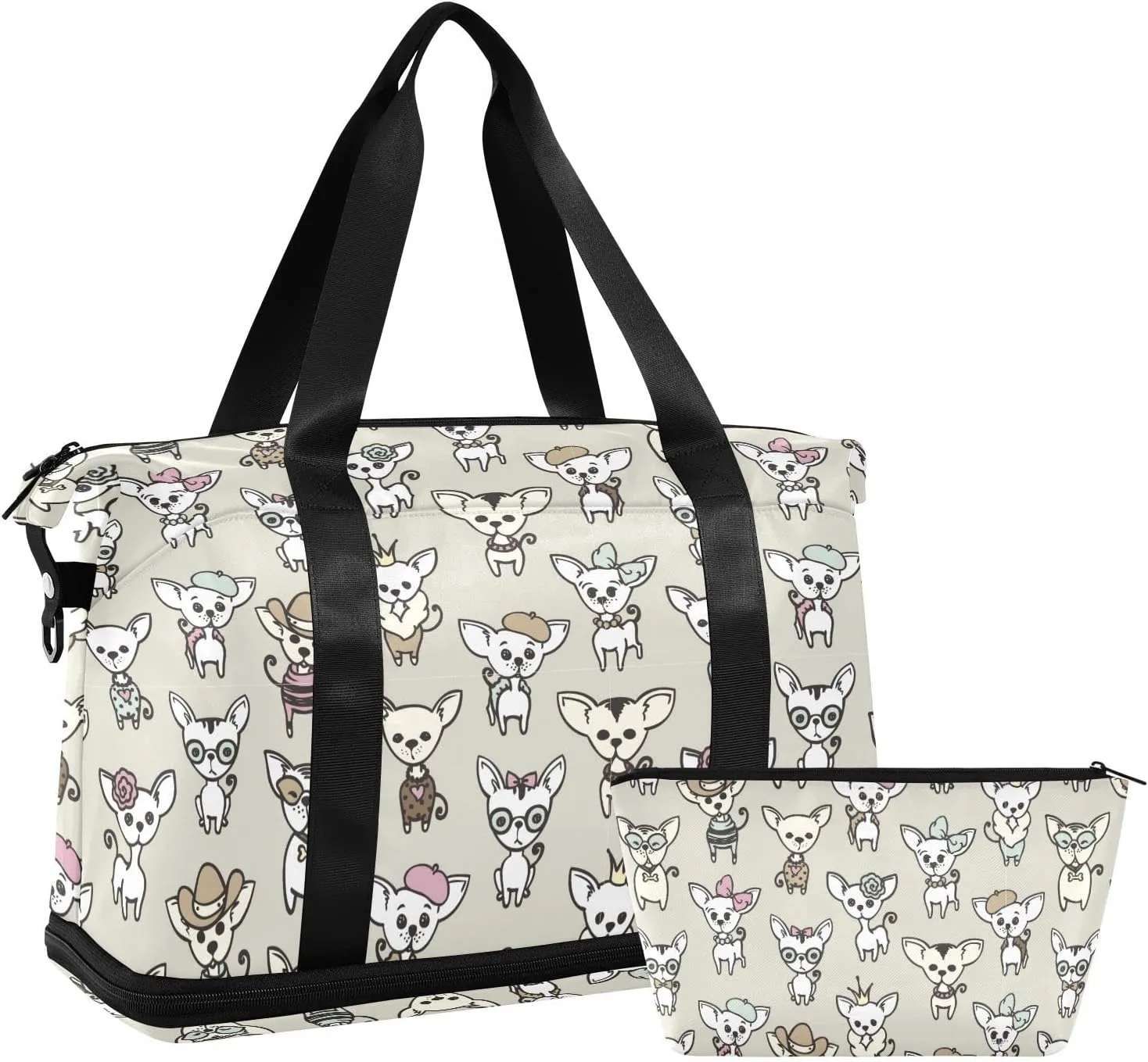Chihuahua Dog Duffel Gym Bag for Women Sports Travel Duffel Bag Travel Tote with Shoes Compartment Maternity Hospital Bag for Yoga Swimming
