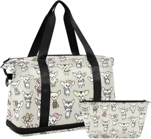 Chihuahua Dog Duffel Gym Bag for Women Sports Travel Duffel Bag Travel Tote with Shoes Compartment Maternity Hospital Bag for Yoga Swimming