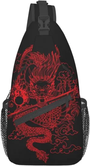 Chinese Japanese Dragon Sling Bag Sling Backpack Crossbody Chest Bag Daypack for Women Men Hiking Travel