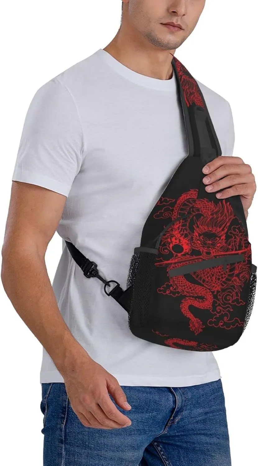 Chinese Japanese Dragon Sling Bag Sling Backpack Crossbody Chest Bag Daypack for Women Men Hiking Travel