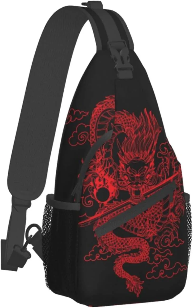 Chinese Japanese Dragon Sling Bag Sling Backpack Crossbody Chest Bag Daypack for Women Men Hiking Travel