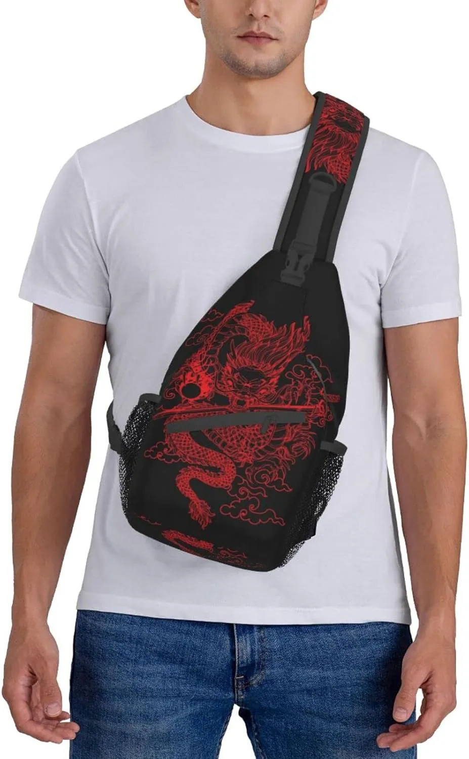 Chinese Japanese Dragon Sling Bag Sling Backpack Crossbody Chest Bag Daypack for Women Men Hiking Travel