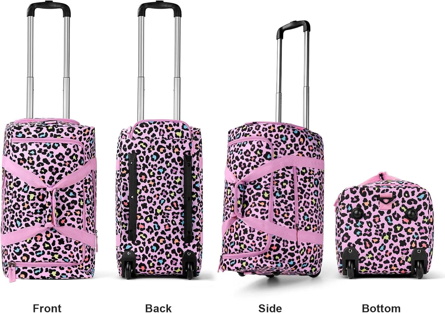 Choco Mocha Girls Cheetah Suitcase with Wheels Kids Pink Rolling Duffle Bag for Camping Teen Girls Toddler Luggage Bag for Travel, 22inch, Leopard