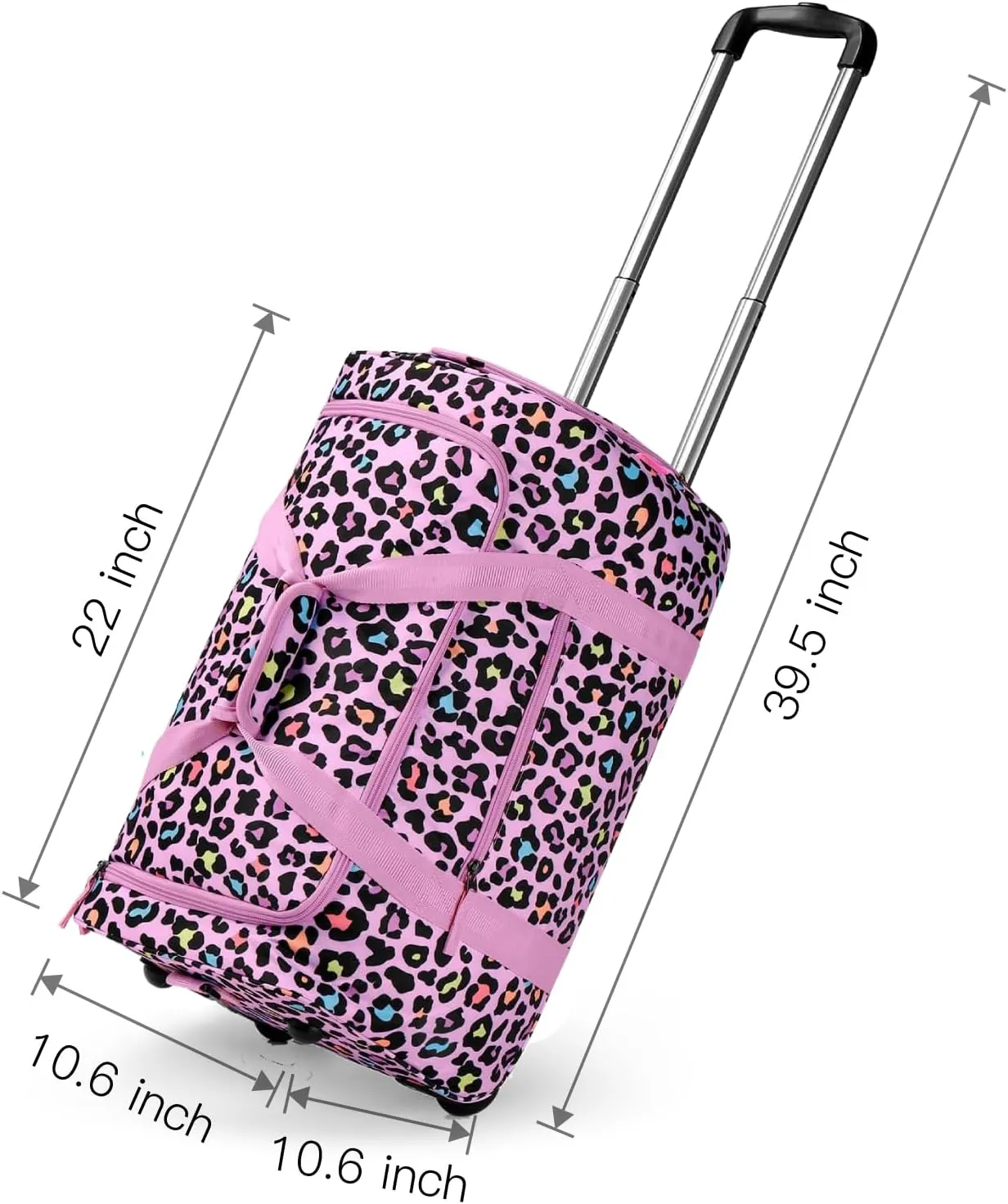 Choco Mocha Girls Cheetah Suitcase with Wheels Kids Pink Rolling Duffle Bag for Camping Teen Girls Toddler Luggage Bag for Travel, 22inch, Leopard