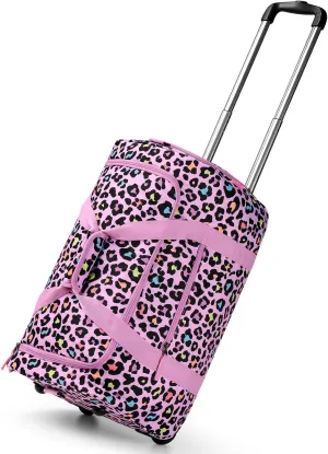 Choco Mocha Girls Cheetah Suitcase with Wheels Kids Pink Rolling Duffle Bag for Camping Teen Girls Toddler Luggage Bag for Travel, 22inch, Leopard