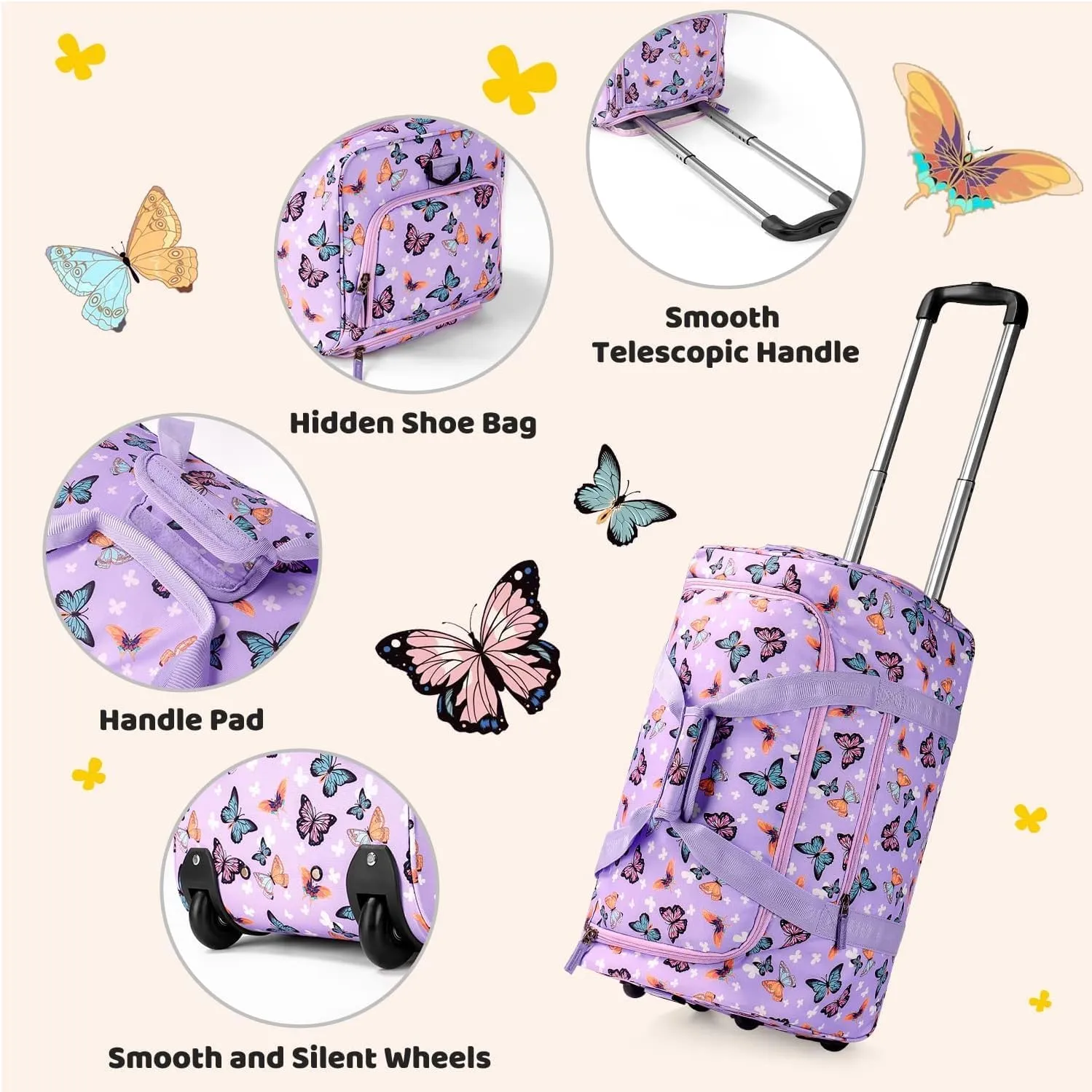 Choco Mocha Girls Cheetah Suitcase with Wheels Kids Pink Rolling Duffle Bag for Camping Teen Girls Toddler Luggage Bag for Travel, 22inch, Leopard