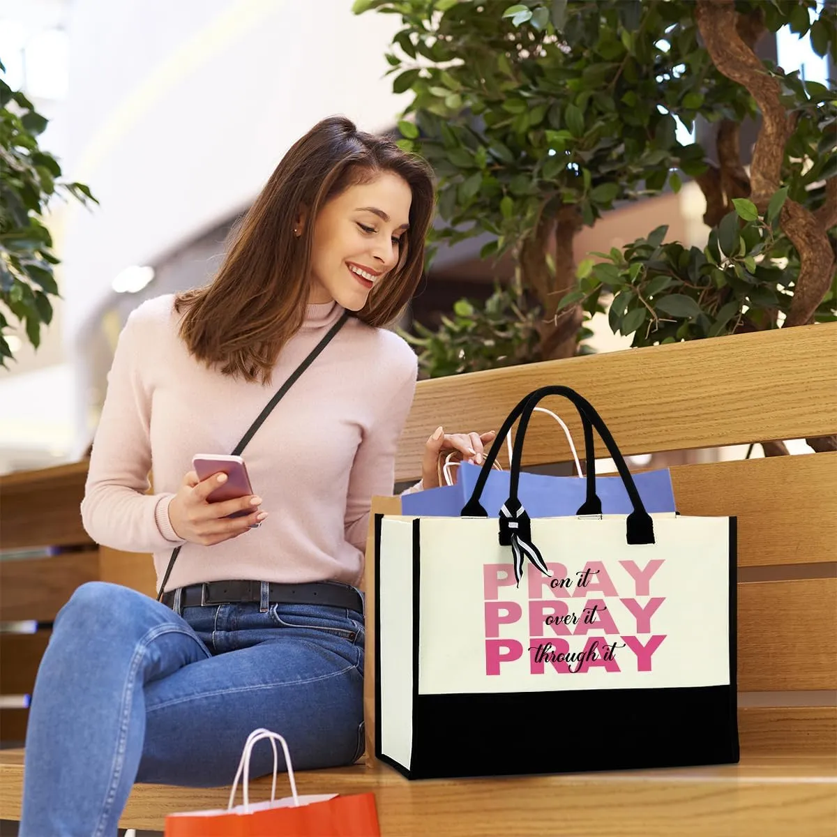 Christian Tote Bag, Motivational Religious Gifts for Women, Bible Faith Based Gifts for Christmas