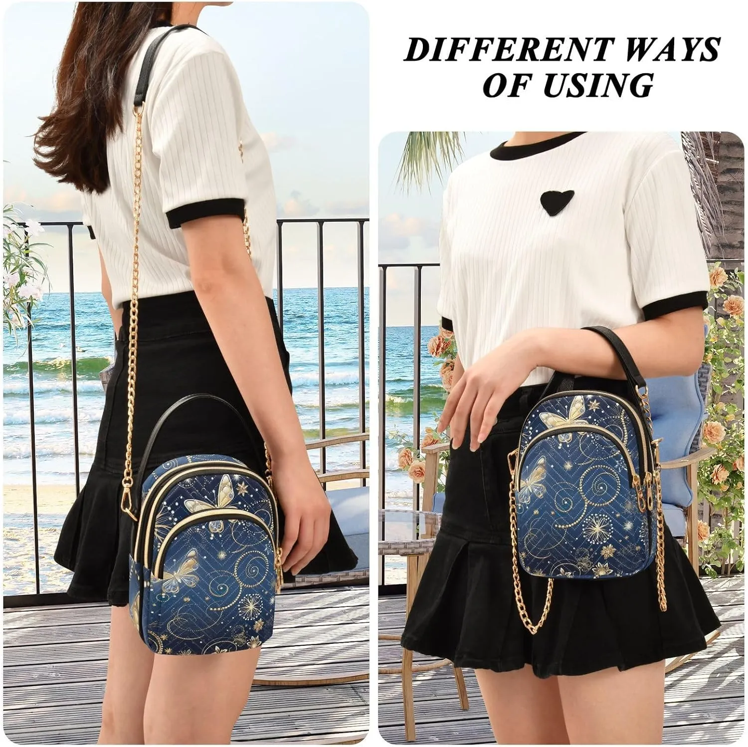 Christmas Snowflakes and Butterflies Shoulder Bag, Trendy Crossbody Purses Small Shoulder Bag