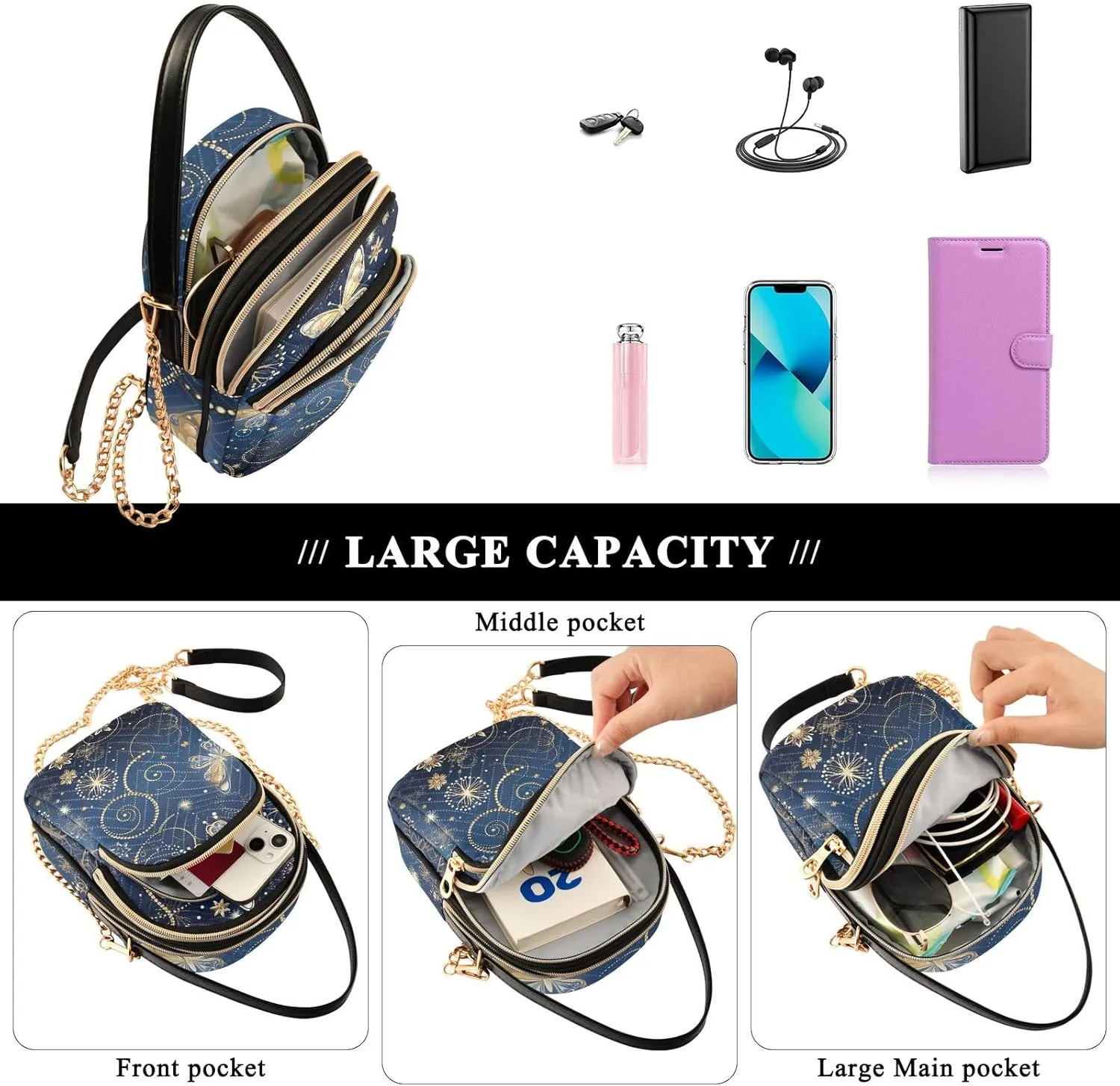 Christmas Snowflakes and Butterflies Shoulder Bag, Trendy Crossbody Purses Small Shoulder Bag
