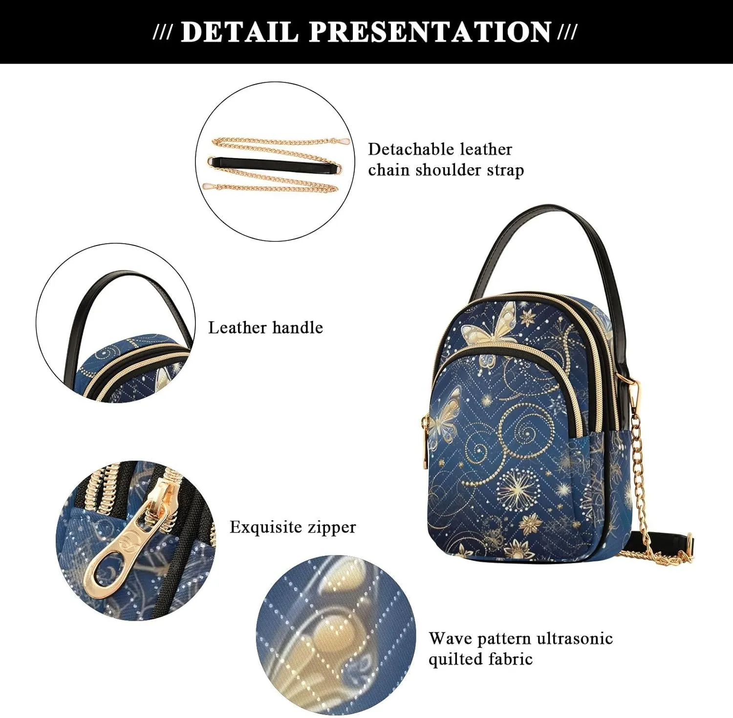Christmas Snowflakes and Butterflies Shoulder Bag, Trendy Crossbody Purses Small Shoulder Bag