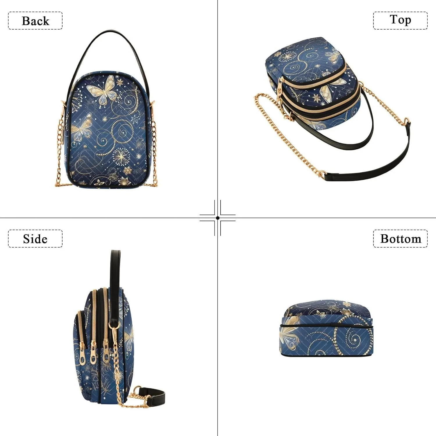Christmas Snowflakes and Butterflies Shoulder Bag, Trendy Crossbody Purses Small Shoulder Bag