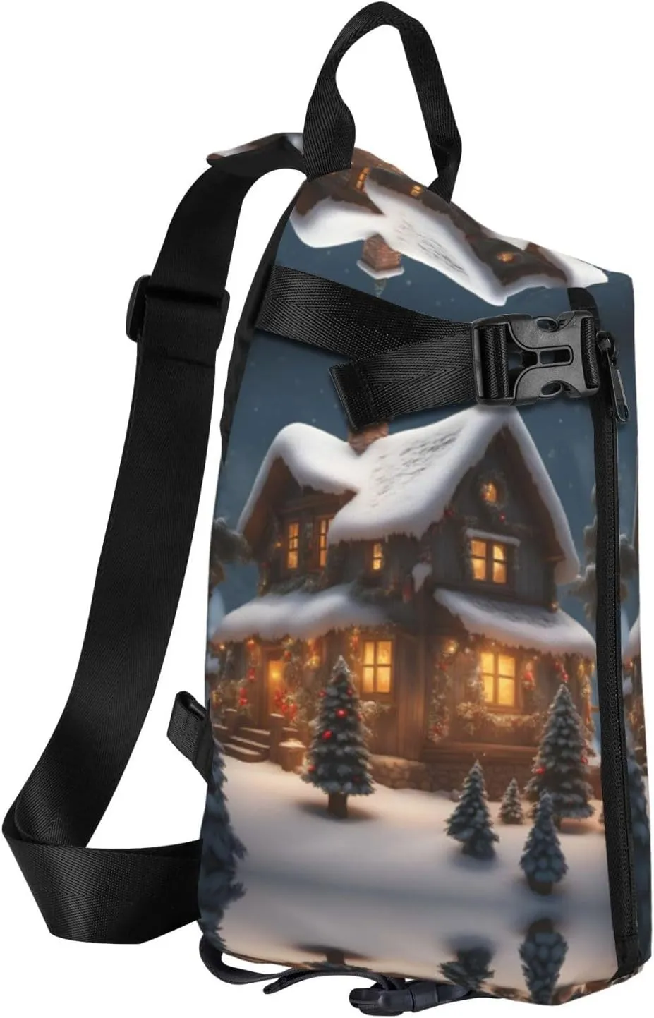 Christmas Village House 3 Print Crossbody Backpack Casual Adjustable Bag Multifunctional Sling Backpack
