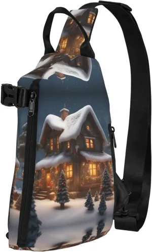 Christmas Village House 3 Print Crossbody Backpack Casual Adjustable Bag Multifunctional Sling Backpack