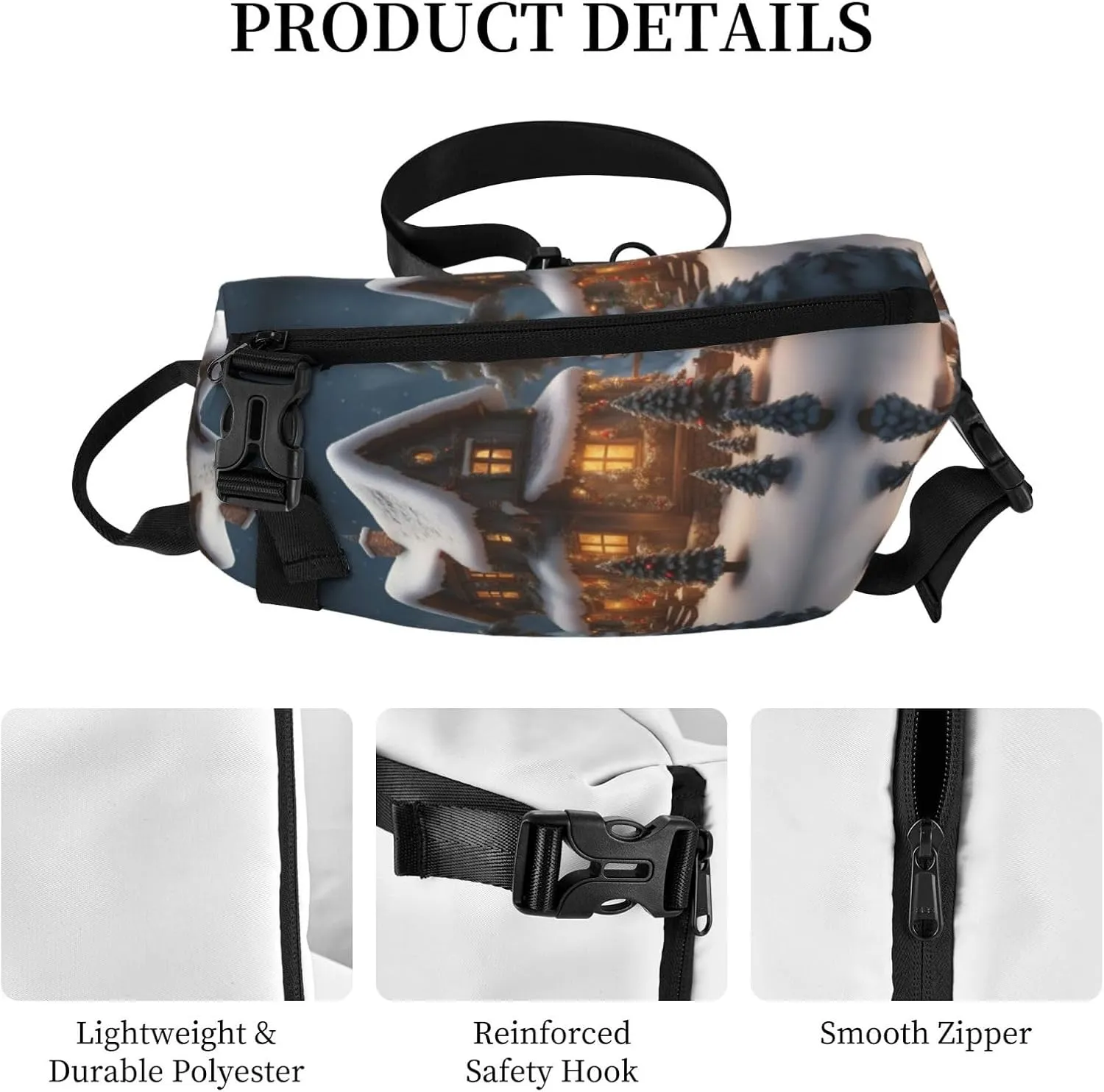 Christmas Village House 3 Print Crossbody Backpack Casual Adjustable Bag Multifunctional Sling Backpack