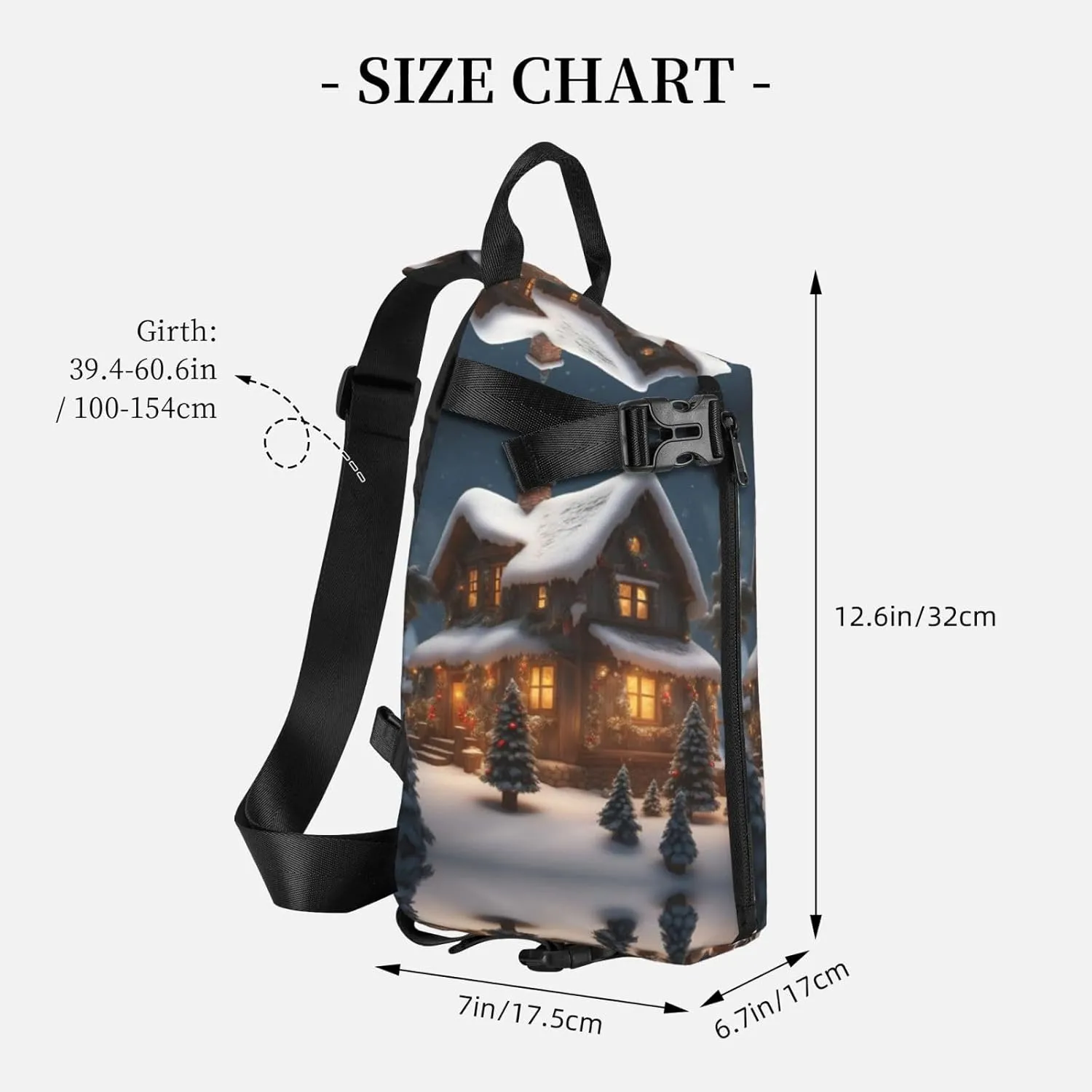 Christmas Village House 3 Print Crossbody Backpack Casual Adjustable Bag Multifunctional Sling Backpack