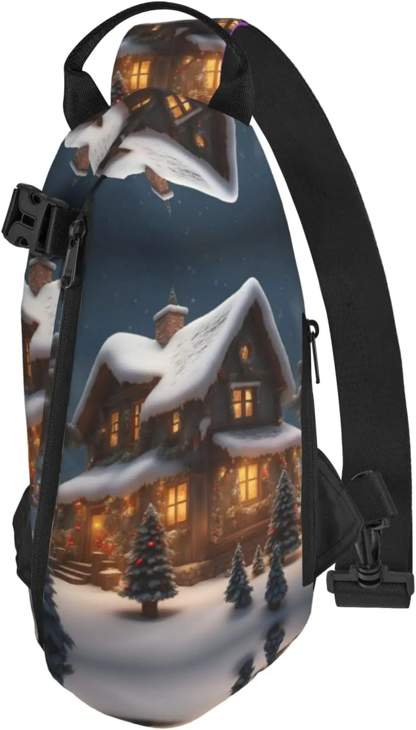 Christmas Village House 3 Print Crossbody Backpack Casual Adjustable Bag Multifunctional Sling Backpack
