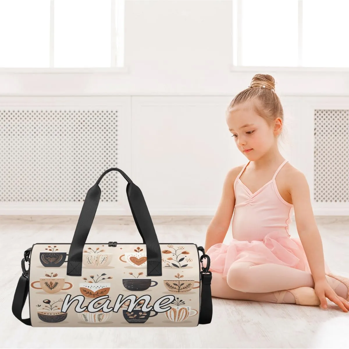 Classic Coffee Style Personalized Dance Bags, Classic Coffee Style Custom Sport Duffel Bag Travel Duffle Bag Overnight Weekender Bag