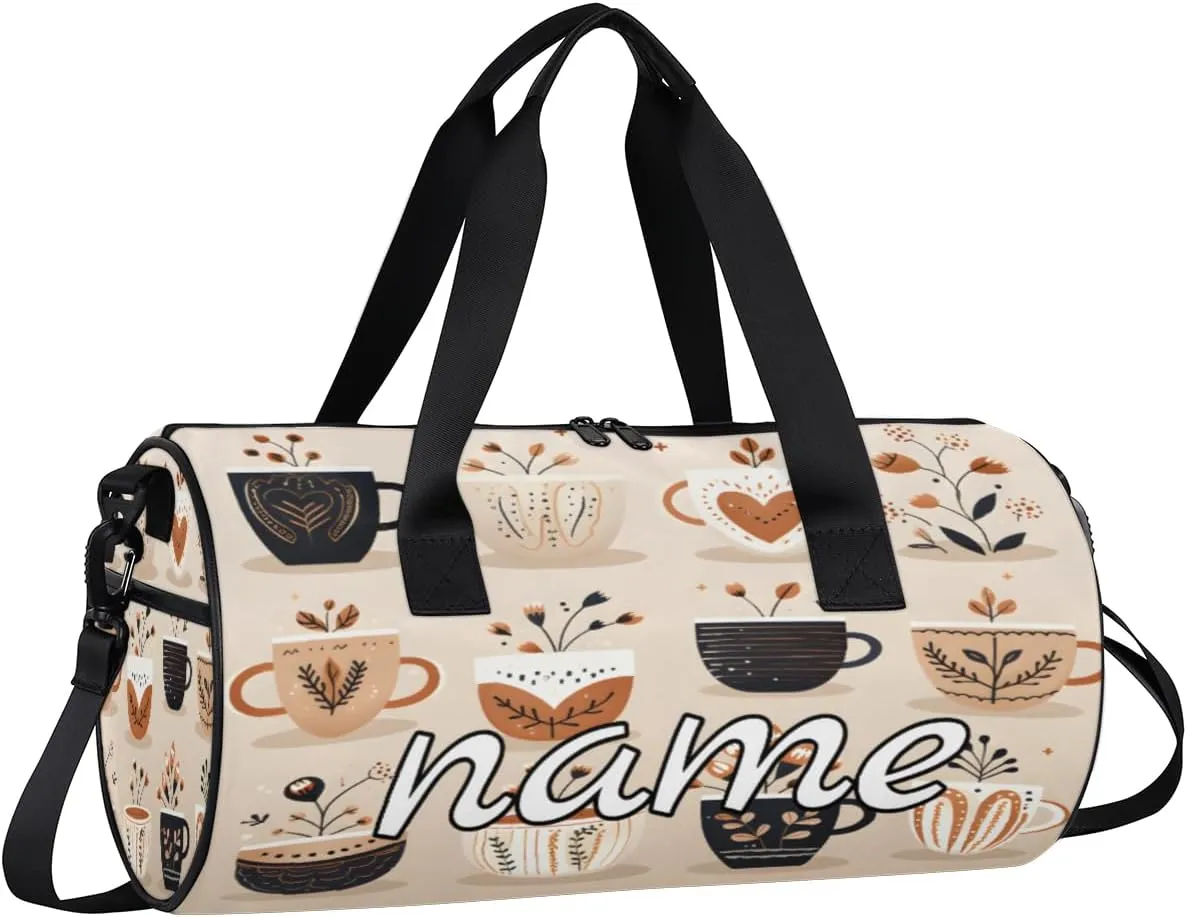Classic Coffee Style Personalized Dance Bags, Classic Coffee Style Custom Sport Duffel Bag Travel Duffle Bag Overnight Weekender Bag