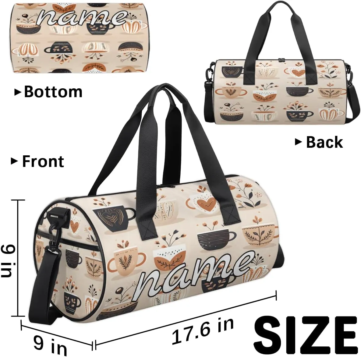 Classic Coffee Style Personalized Dance Bags, Classic Coffee Style Custom Sport Duffel Bag Travel Duffle Bag Overnight Weekender Bag