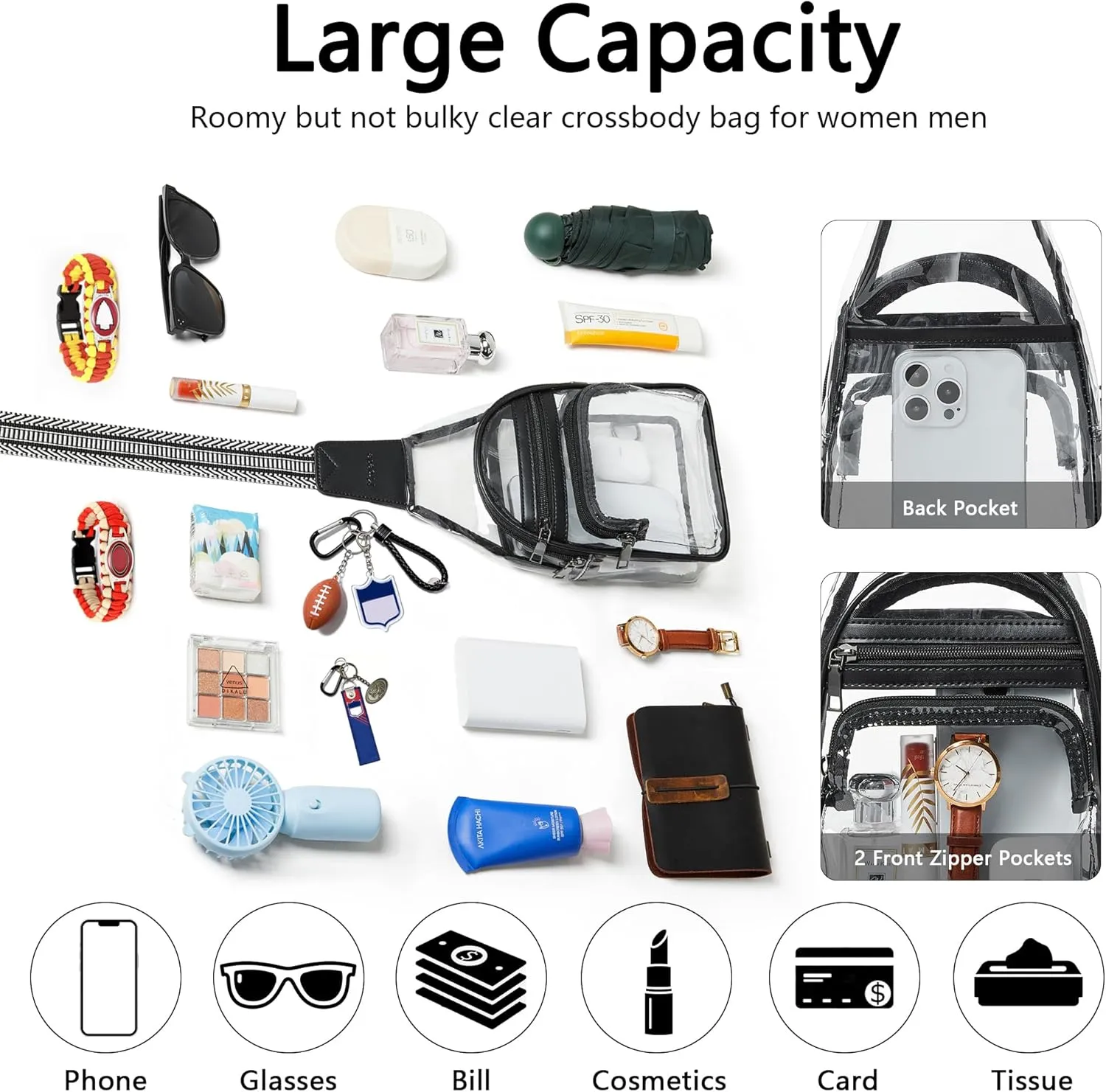 Clear Bag for Stadium Events Approved Clear Purses for Women Crossbody Transparent Bag Stadium Bags for Concert Sport