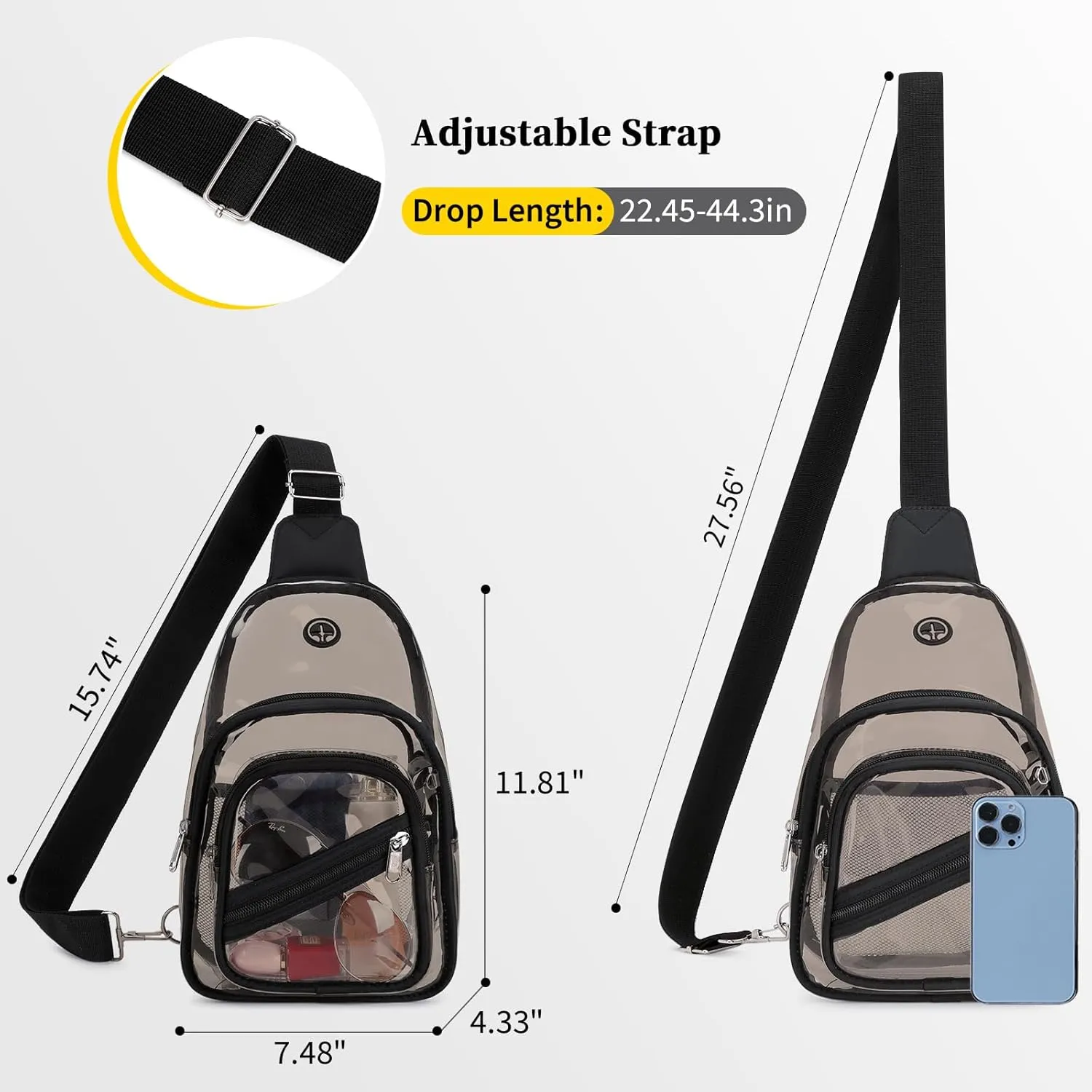 Clear Bag for Stadium Events, Clear Backpack Purse for Women Waterproof PVC Crossbody Fanny Pack for Concert Football Sport Hiking Travel, Semi Black