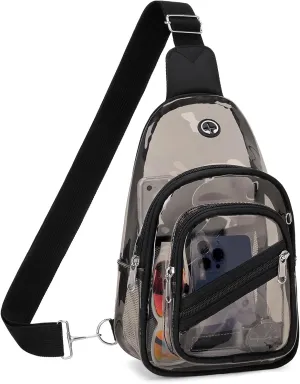 Clear Bag for Stadium Events, Clear Backpack Purse for Women Waterproof PVC Crossbody Fanny Pack for Concert Football Sport Hiking Travel, Semi Black