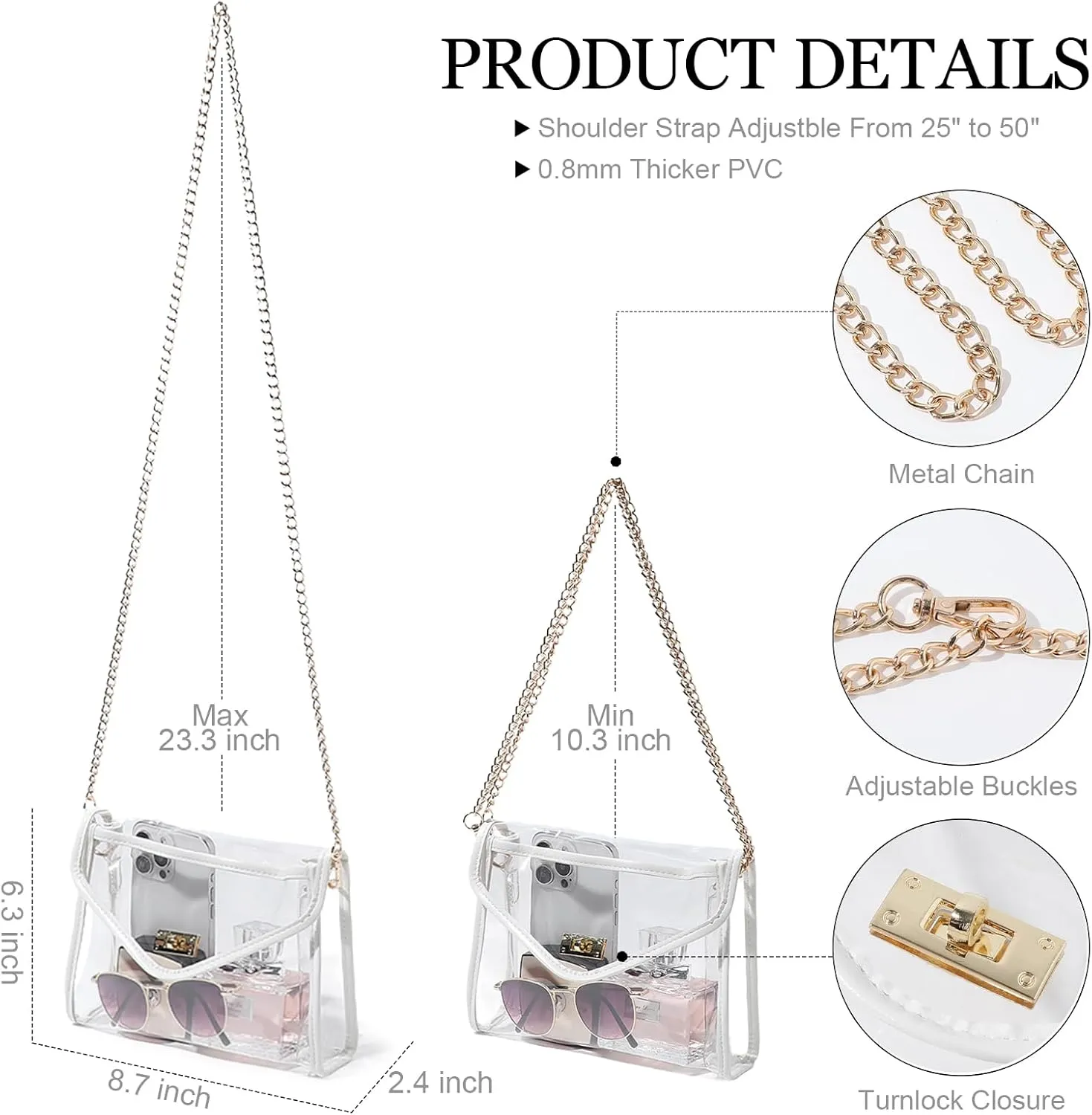 Clear Purse for Women Stadium Approved, Clear Crossbody Bag with Leather Edging for Concert Sports Events