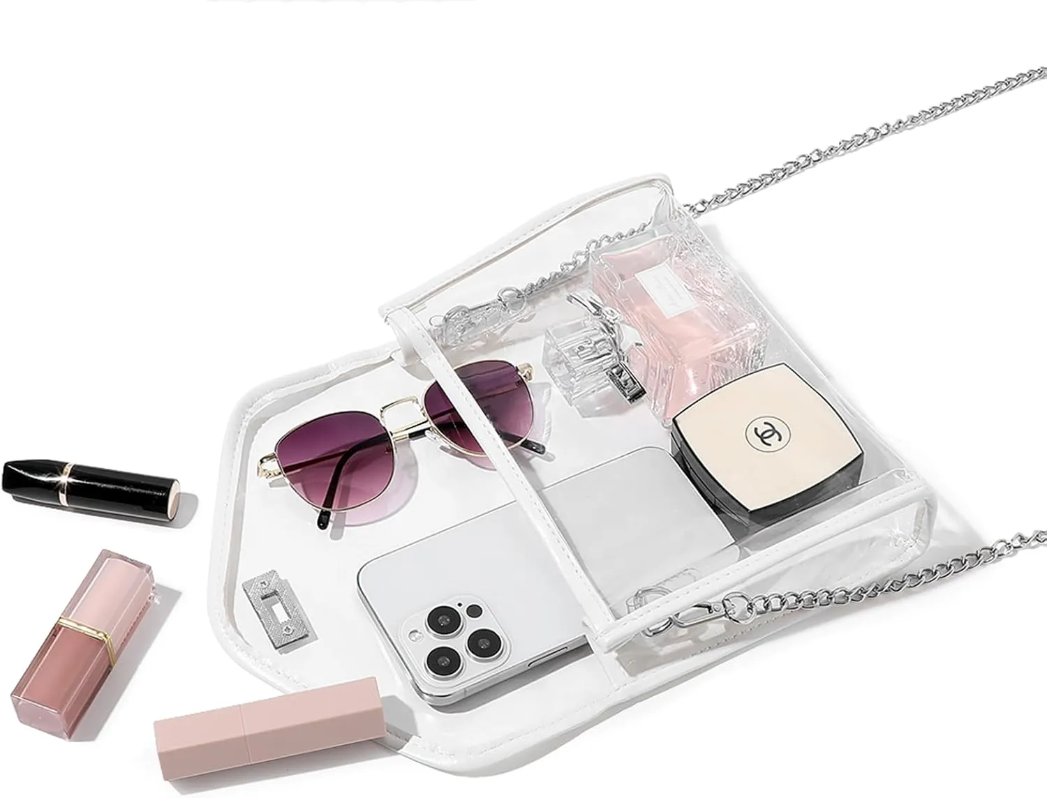 Clear Purse for Women Stadium Approved, Clear Crossbody Bag with Leather Edging for Concert Sports Events