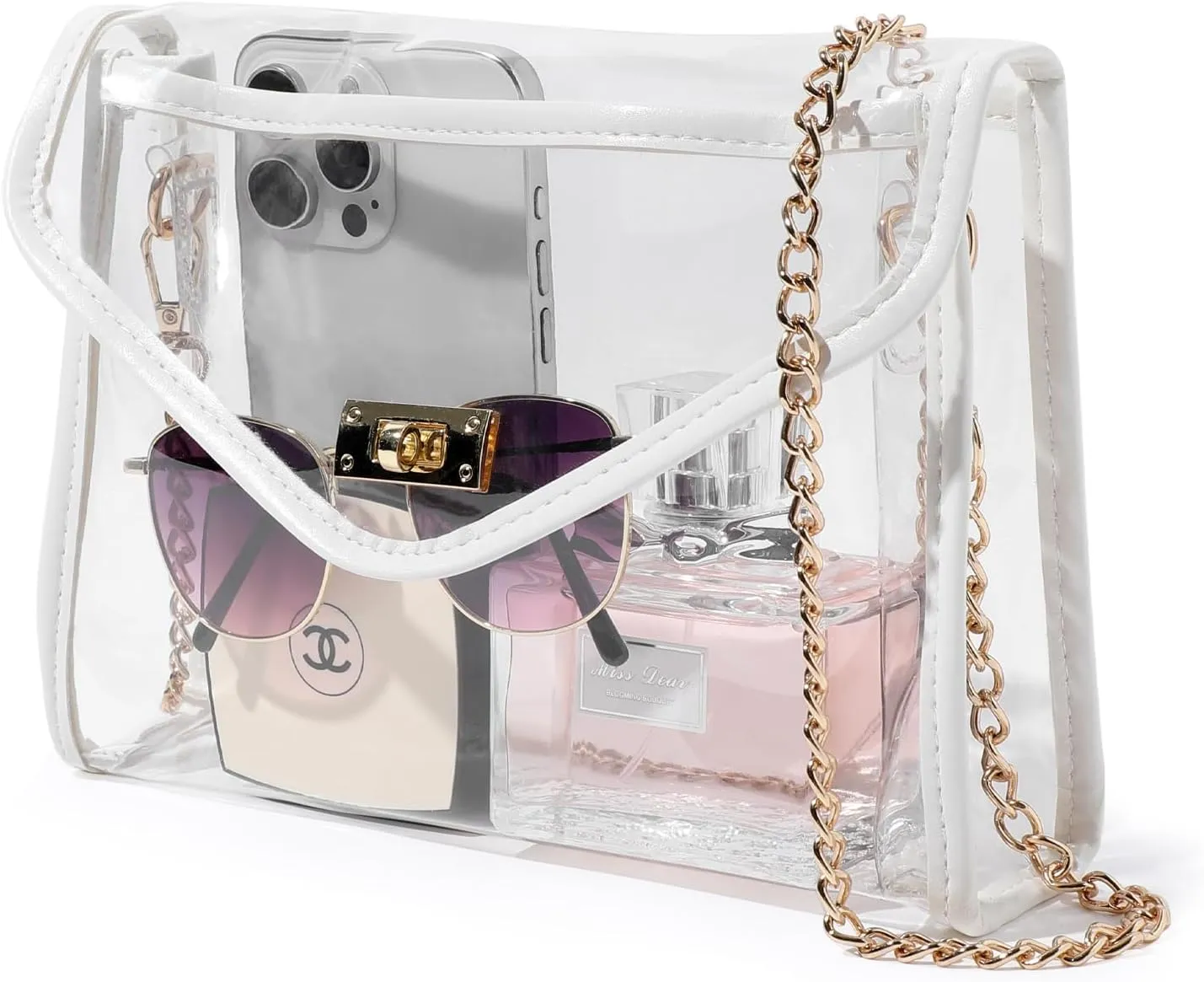 Clear Purse for Women Stadium Approved, Clear Crossbody Bag with Leather Edging for Concert Sports Events