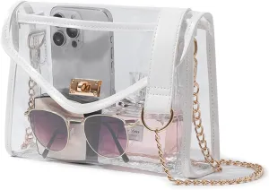 Clear Purse for Women Stadium Approved, Clear Crossbody Bag with Leather Edging for Concert Sports Events