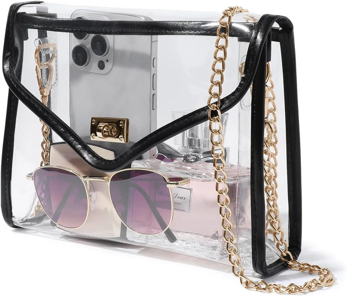 Clear Purse for Women Stadium Approved, Clear Crossbody Bag with Leather Edging for Concert Sports Events