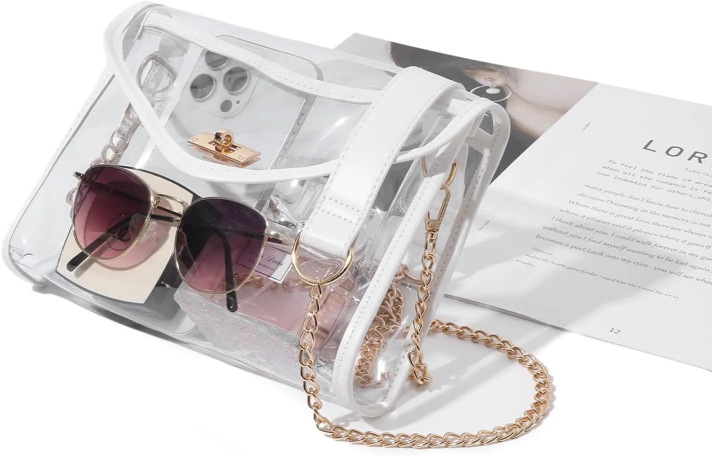 Clear Purse for Women Stadium Approved, Clear Crossbody Bag with Leather Edging for Concert Sports Events