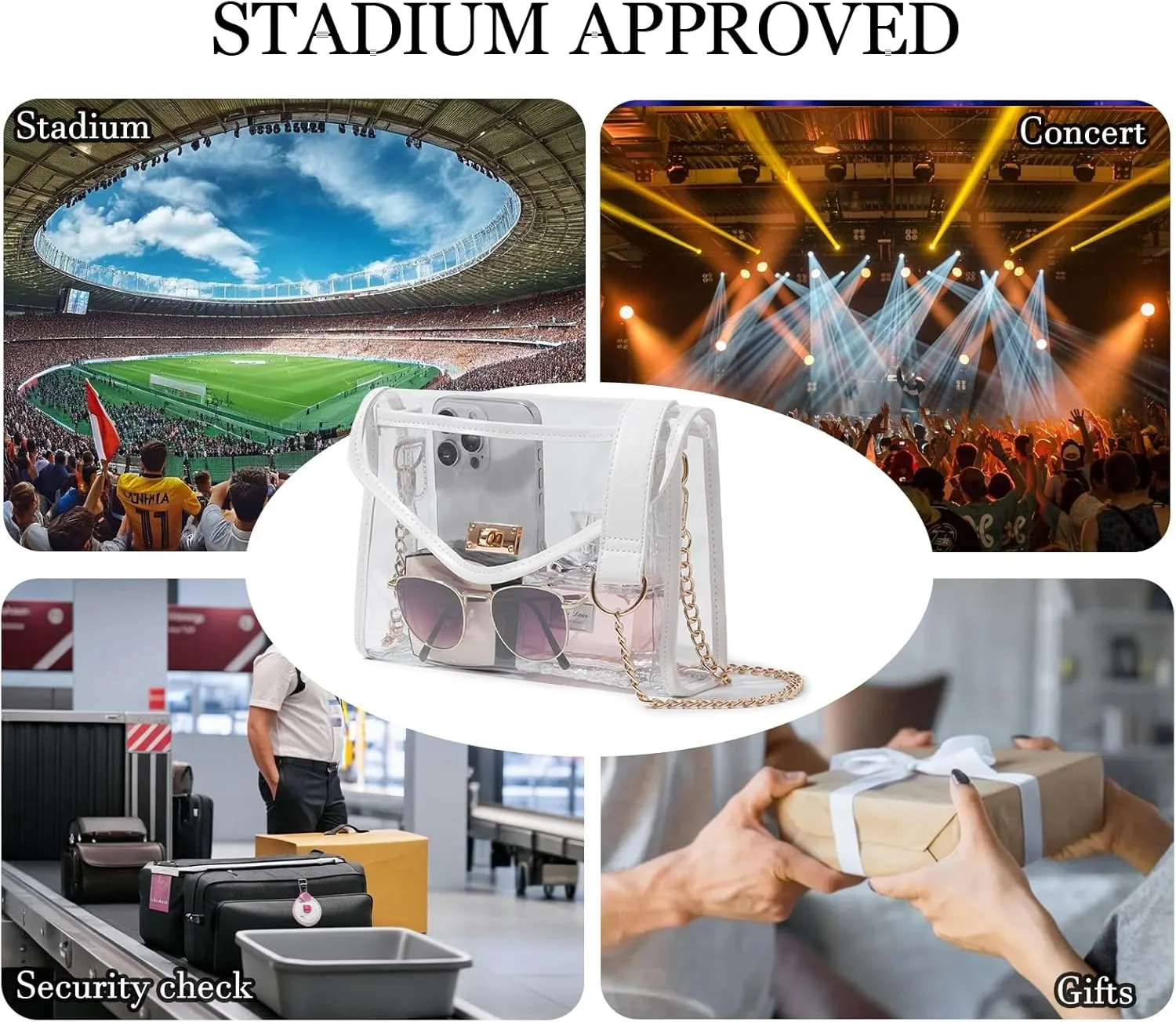 Clear Purse for Women Stadium Approved, Clear Crossbody Bag with Leather Edging for Concert Sports Events